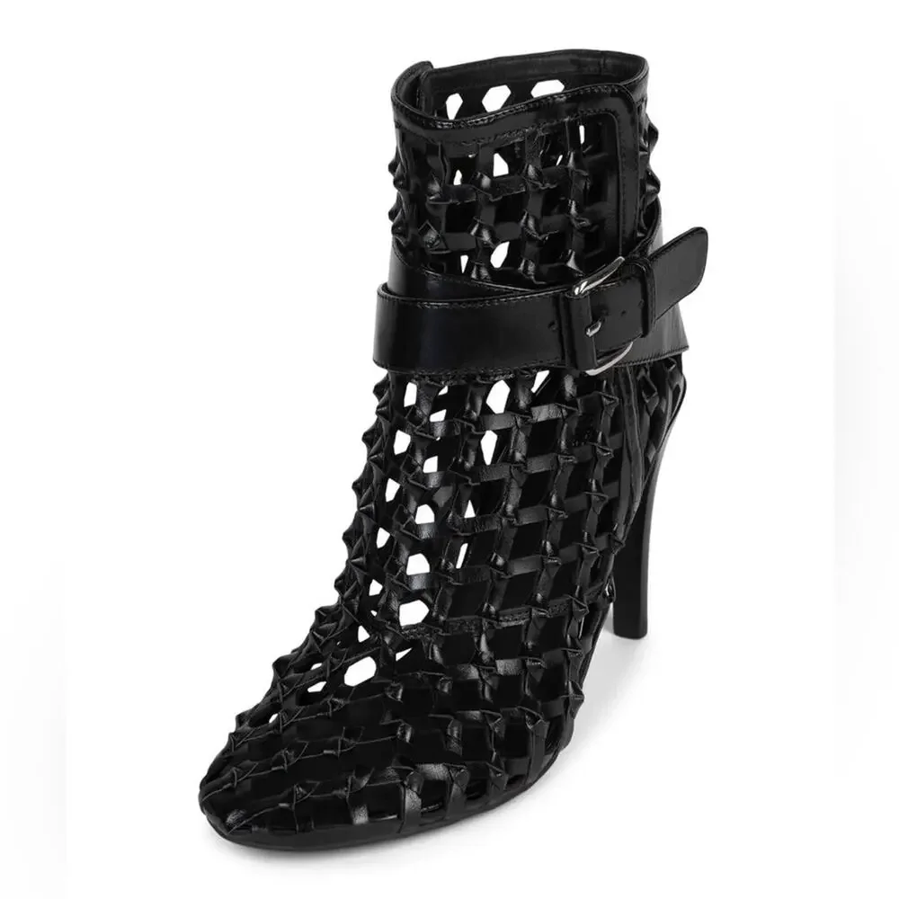 Free People Jeffrey Campbell Loom Cage Knot Block Heel Boot Black Leather 9.5 - Picture 2 of 9
